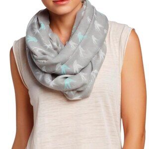 NWOT Infinity Scarf Light Gray Bird Print Viscose Boho Grunge